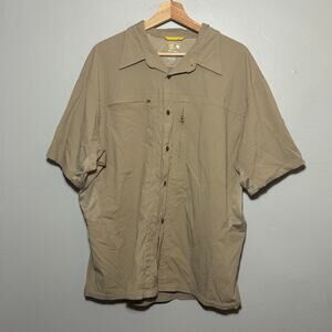 Men's Size XL Mountain Hardwear Tan Vented Button Up Zip Pockets Outdoors Hiking
